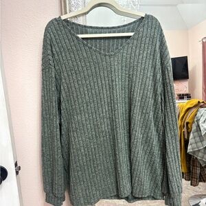 Gray Ribbed Knit Sweater